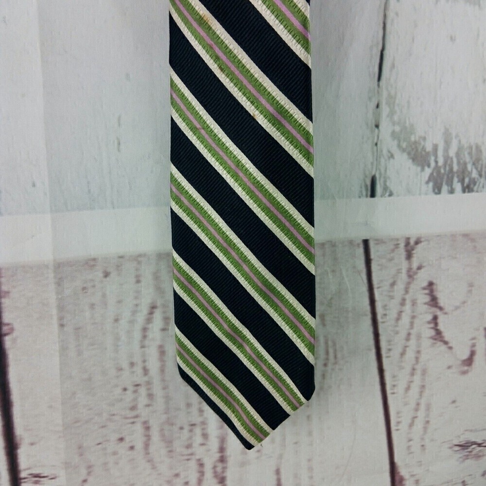 Robert Talbott Finest Handsewn Green Pink Black Striped Silk Tie 4"x60"